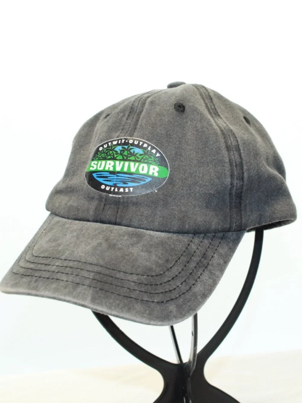 Survivor Distressed Black 100% Cotton Baseball Hat - Outwit-Outplay-Outlast